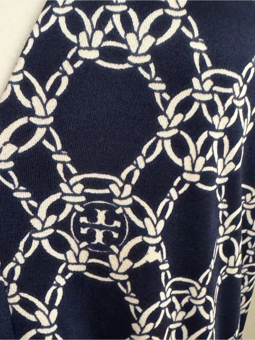 Tory Burch Navy & White Chain-Link V-Neck Midi Dress